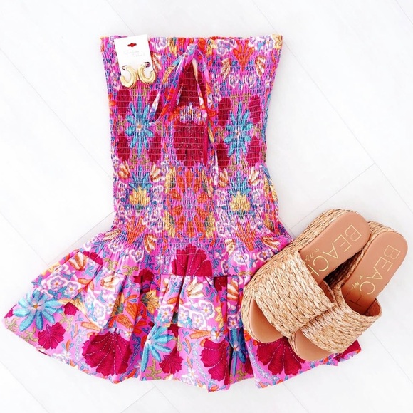 Olivaceous Floral Smocked Dress - Red and Pink - Picture 2 of 4